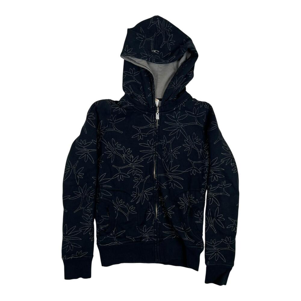 VTG O'Neill Hoodie Sweatshirt Women's S Black Floral Full Zip Embroidered Y2K